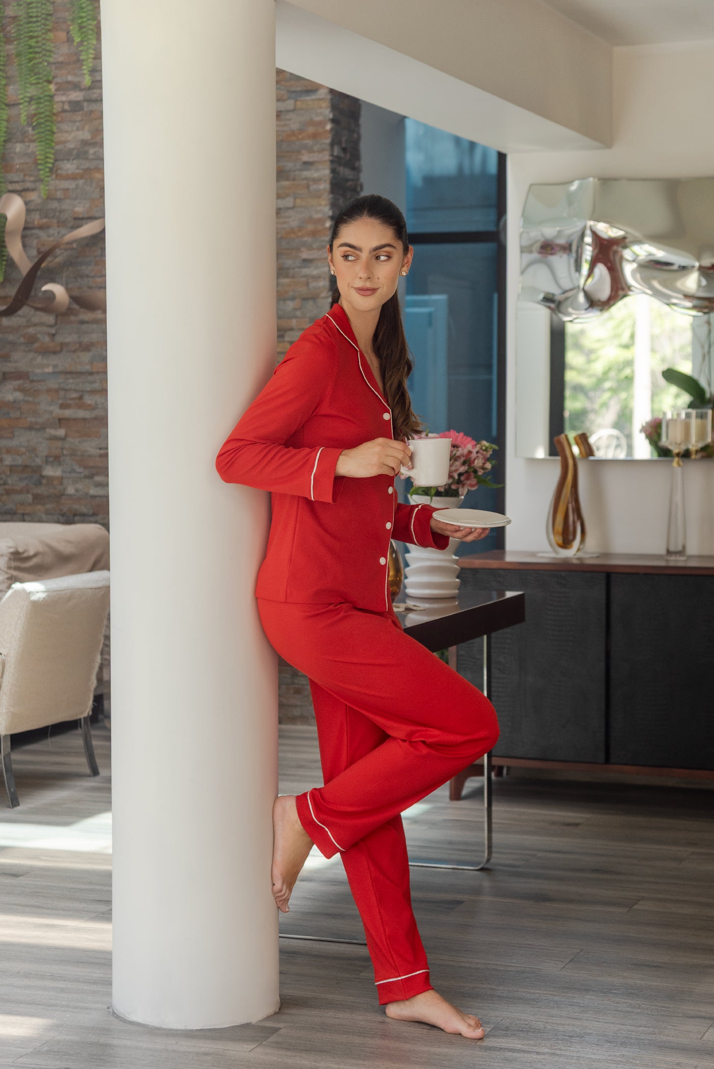 Pijama Set Pima Cotton - Alondra - Rojo