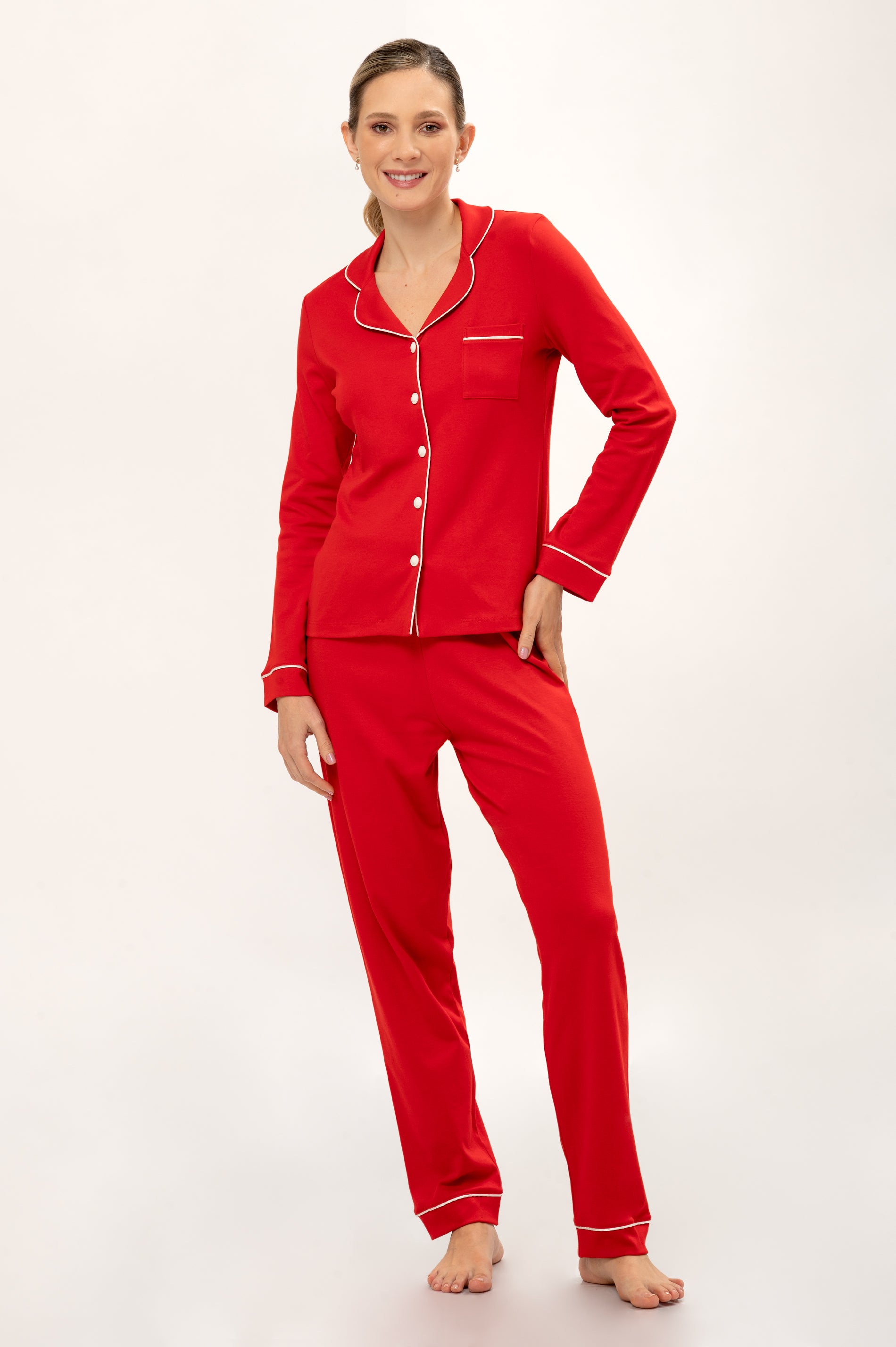 Pijama Set Pima Cotton - Alondra - Rojo