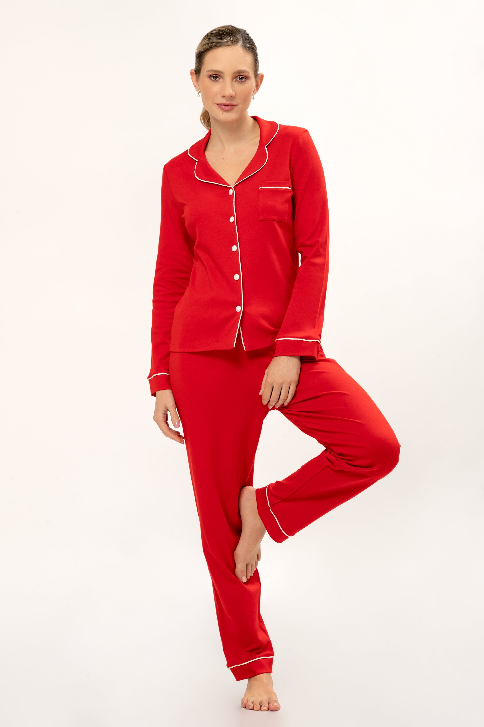 Pijama Set Pima Cotton - Alondra - Rojo