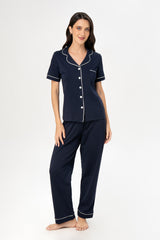 Pijama Set Ana Pima - Manga Corta + Pantalon - Azul