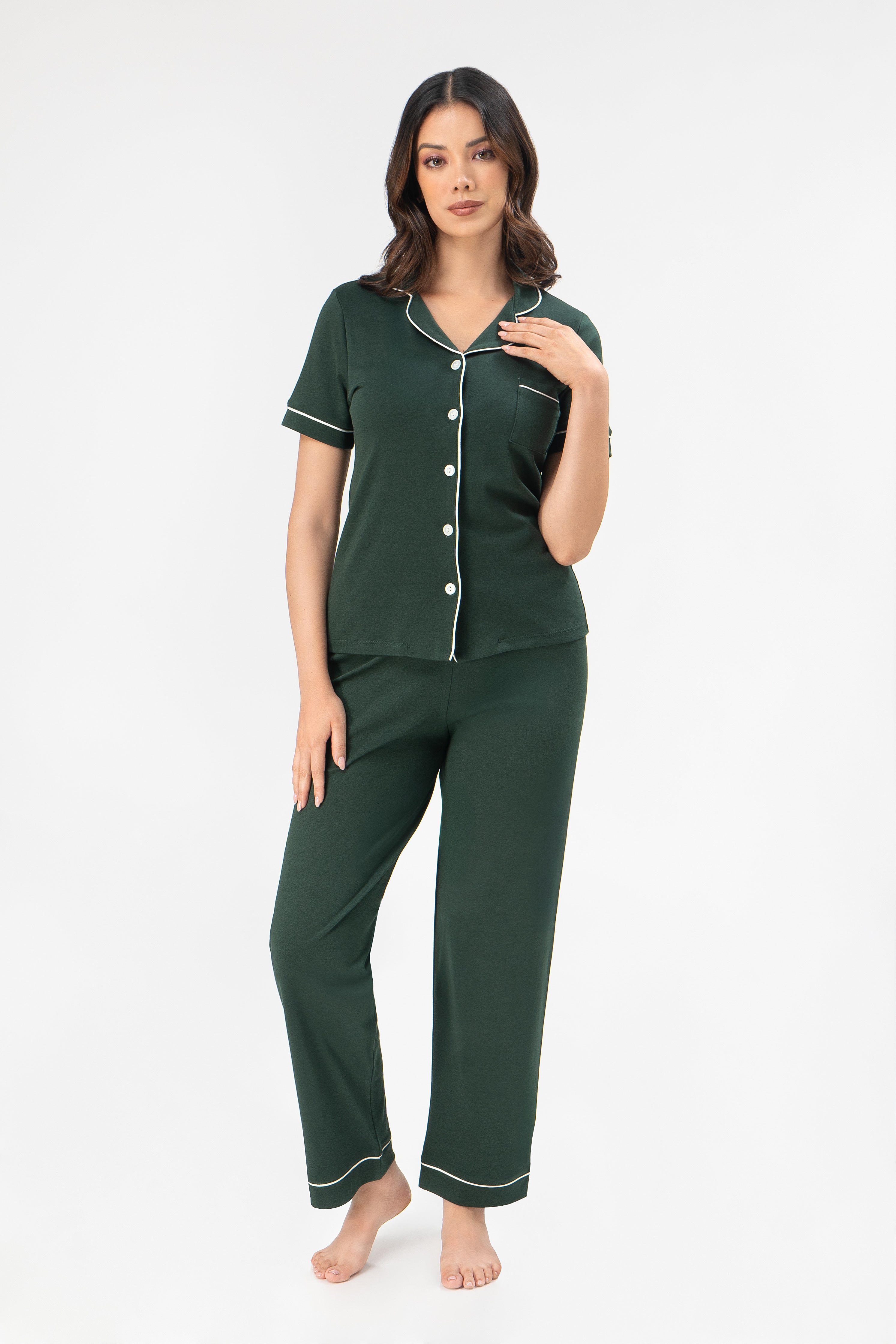 Pijama Algodón Pima Ana | Verde Bosque
