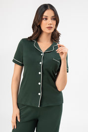 Pijama Set Ana Pima - Manga Corta + Pantalon - Verde Bosque