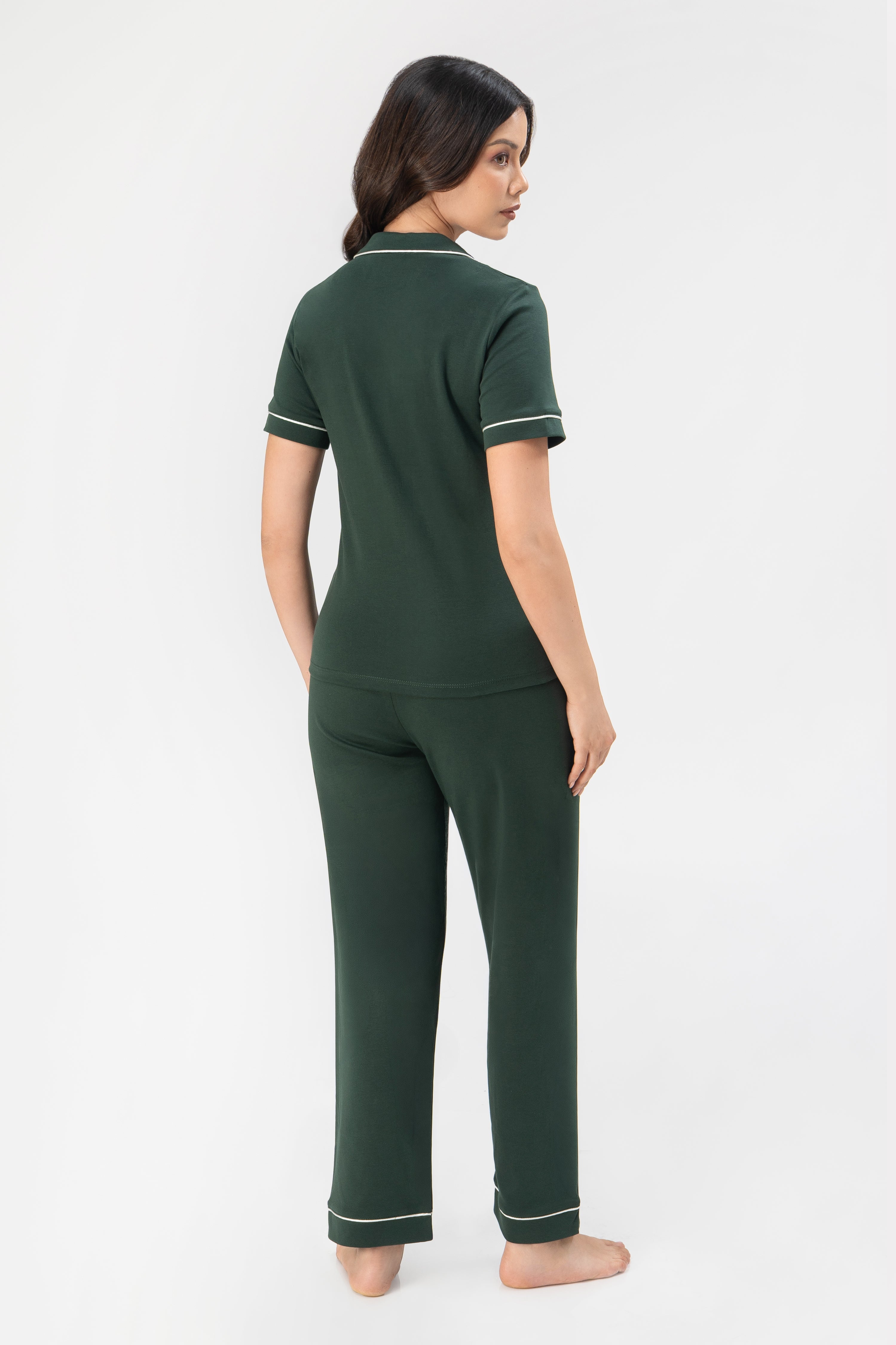 Pijama Set Ana Pima - Manga Corta + Pantalon - Verde Bosque