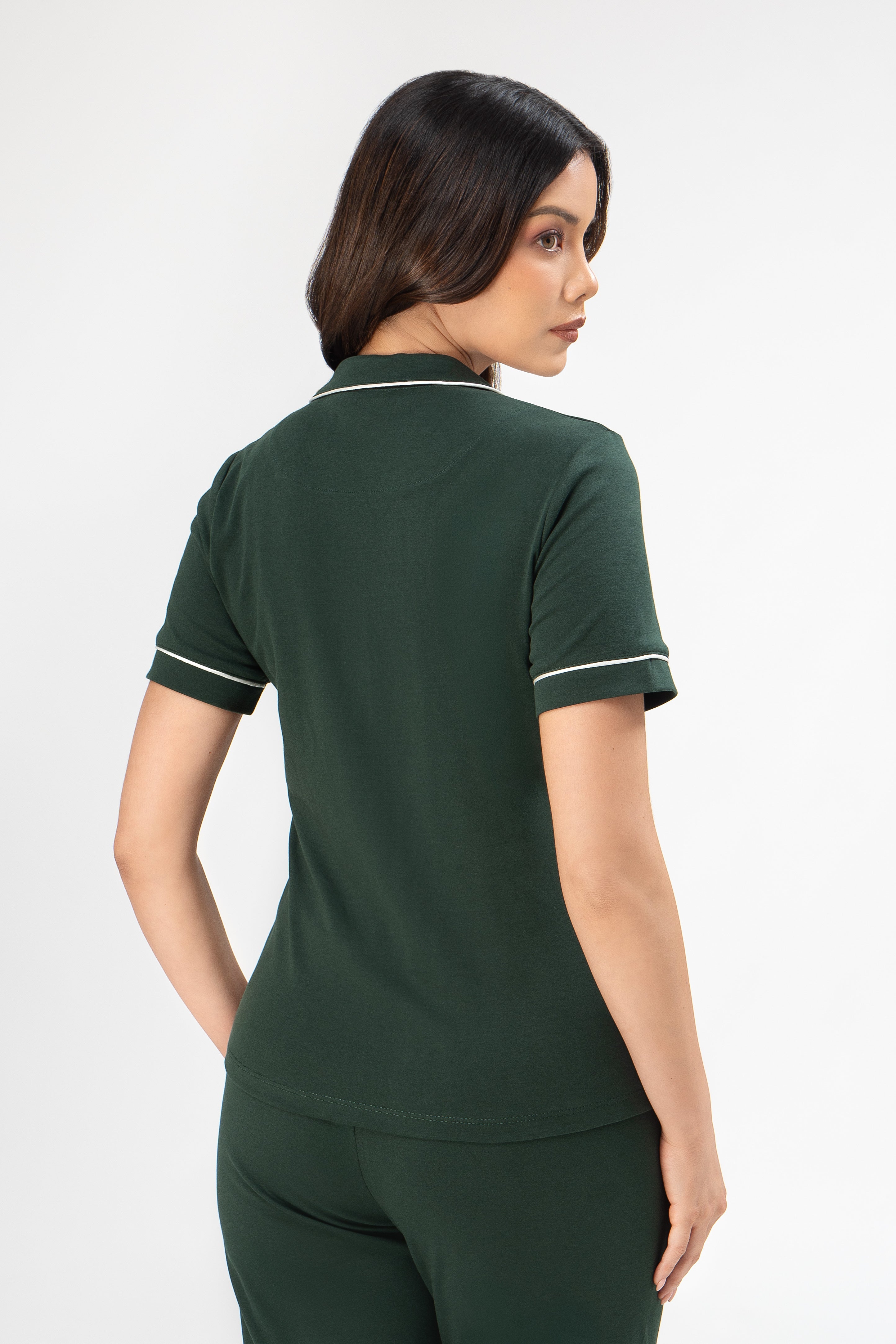 Pijama Set Ana Pima - Manga Corta + Pantalon - Verde Bosque