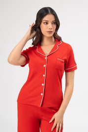 Pijama Set Ana Pima - Manga Corta + Pantalon - Rojo