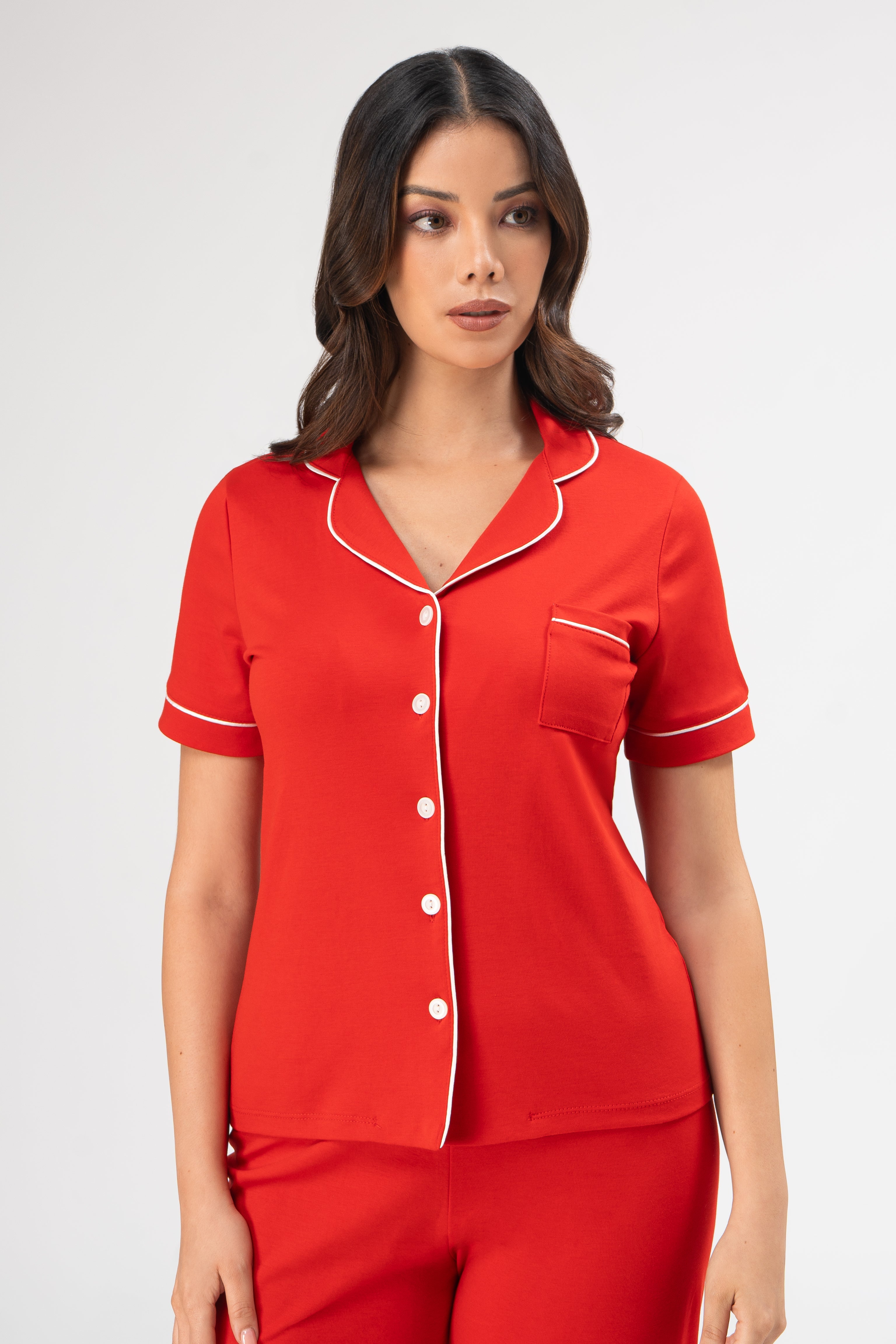 Pijama Set Ana Pima - Manga Corta + Pantalon - Rojo