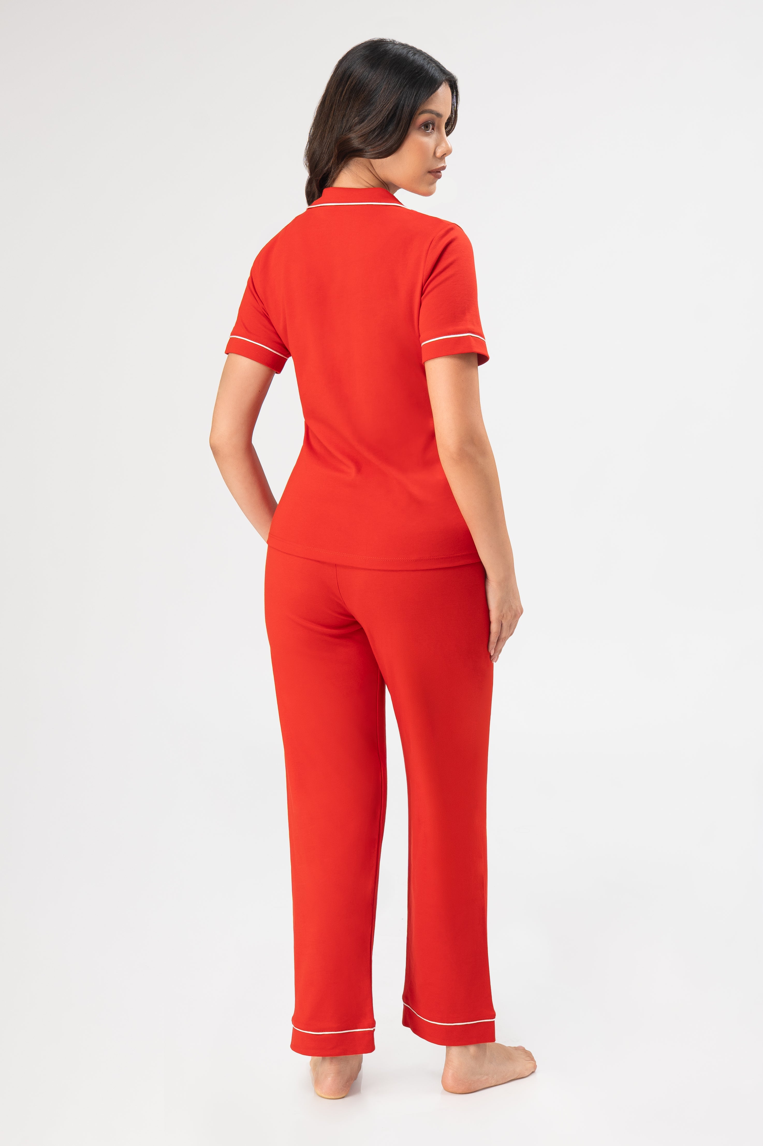 Pijama Set Ana Pima - Manga Corta + Pantalon - Rojo