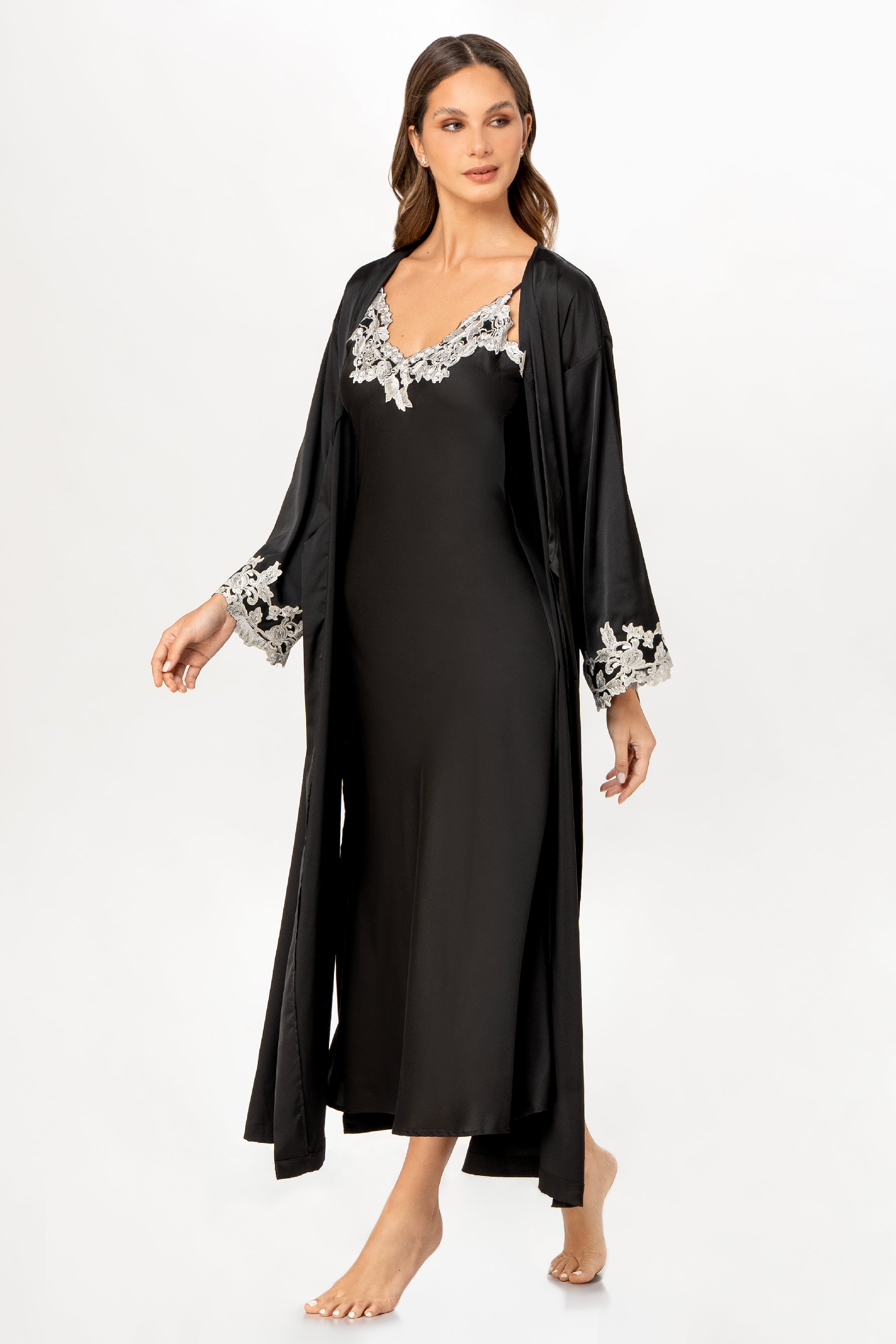 Set kimono + camisón Paris - Negro