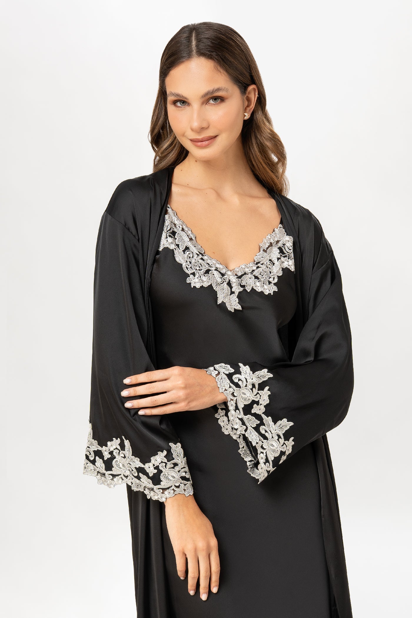 Set kimono + camisón Paris - Negro