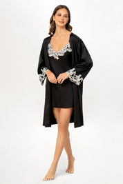 Set kimono + Camisón Salma - Negro