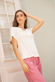 Pijama Set Pima Cotton y Vichy - Emi- Rojo