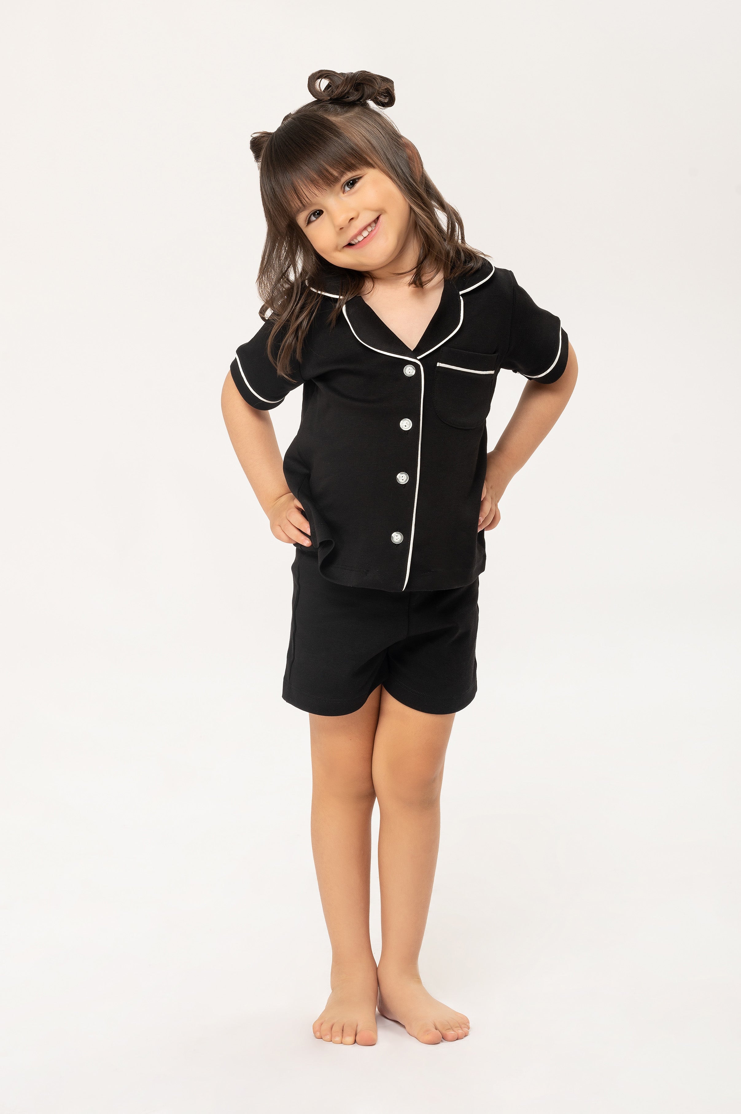 Set Pijama Algodón Pima Kids Short - Negro