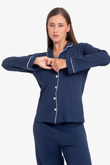 Pijama Set Alondra Pima - Manga Larga + Pantalon - Azul