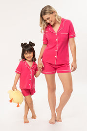 Set Pijama Algodón Pima Kids Short - Fucsia