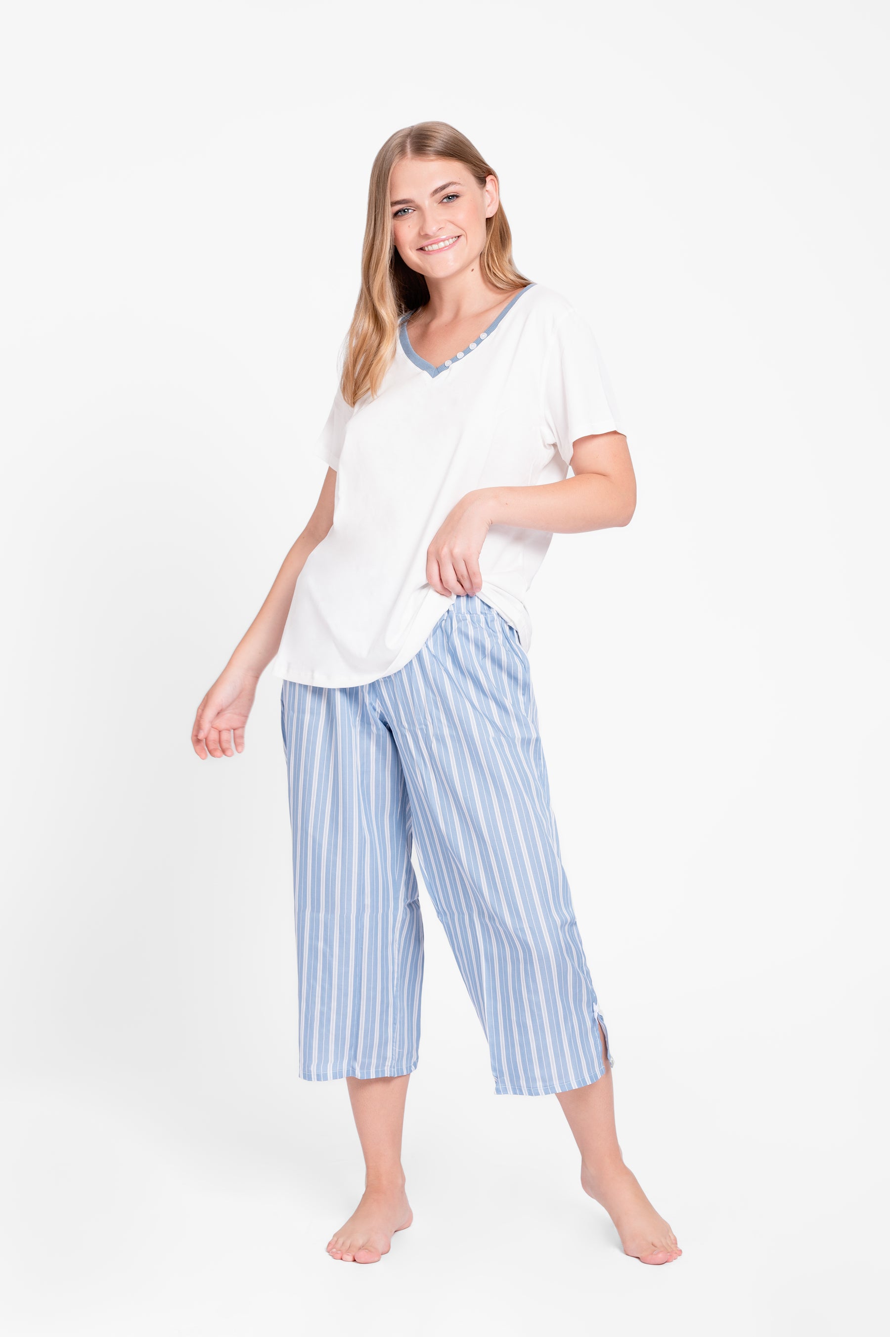 Pijama Set Pima Cotton y Vichy - Emi- Celeste