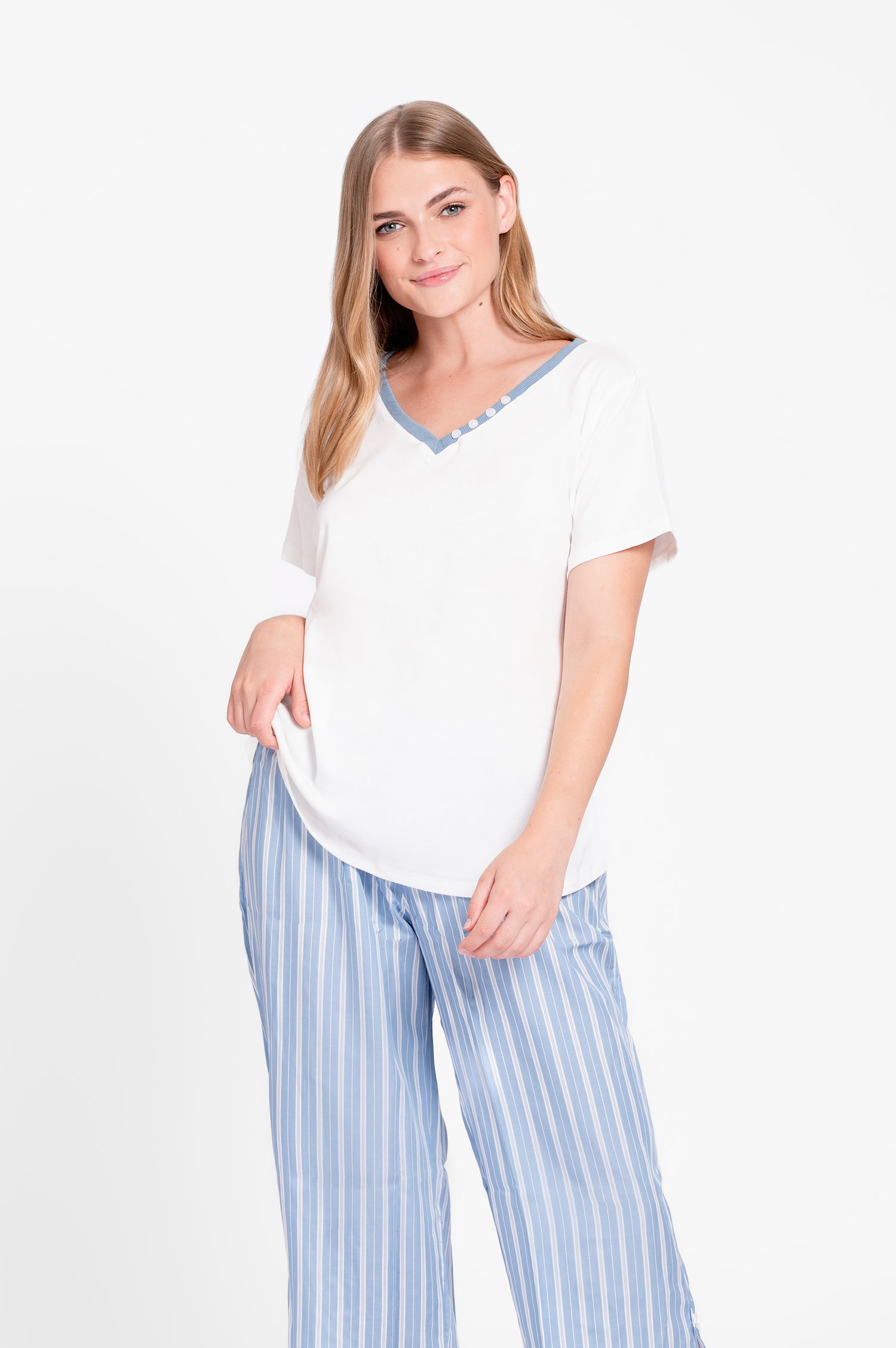 Pijama Set Pima Cotton y Vichy - Emi- Celeste