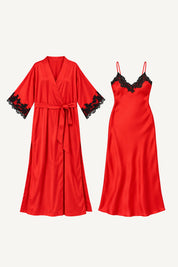Set Kimono + Camisón París | Satén | Rojo
