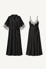 Set Kimono + Camisón París | Satén | Negro