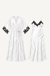 Set Kimono + Camisón París | Satén | Blanco