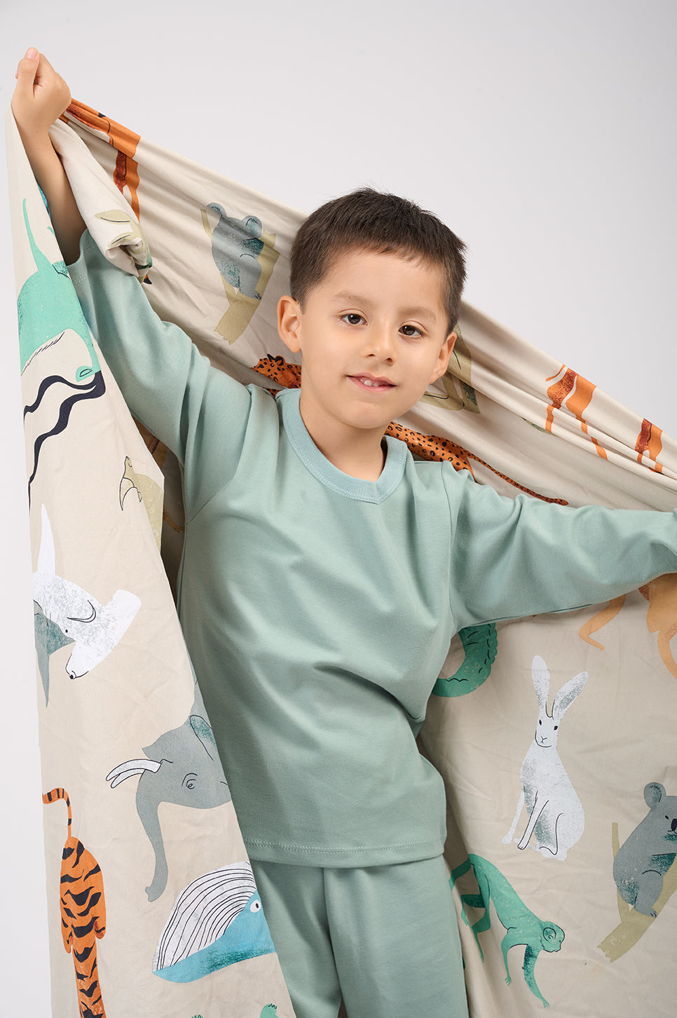 Set Pijama Algodón Pima Unisex Kids - Amaranto - Verde