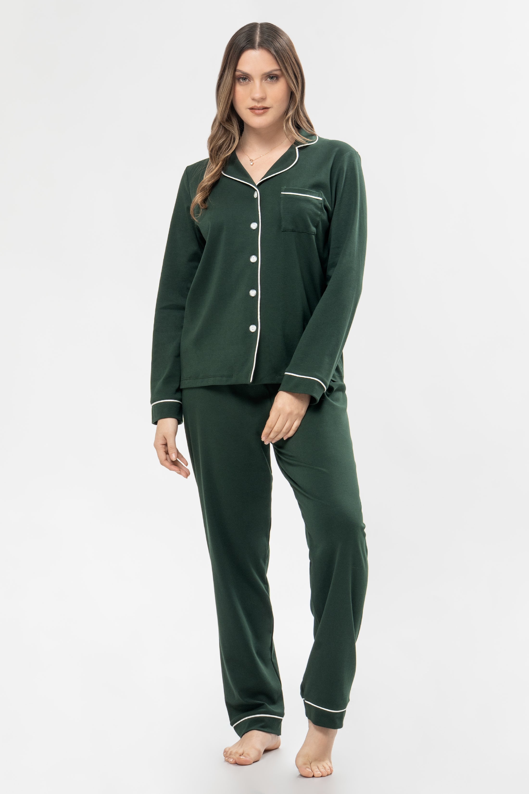 Pijama Algodón Pima Alondra | Verde Bosque