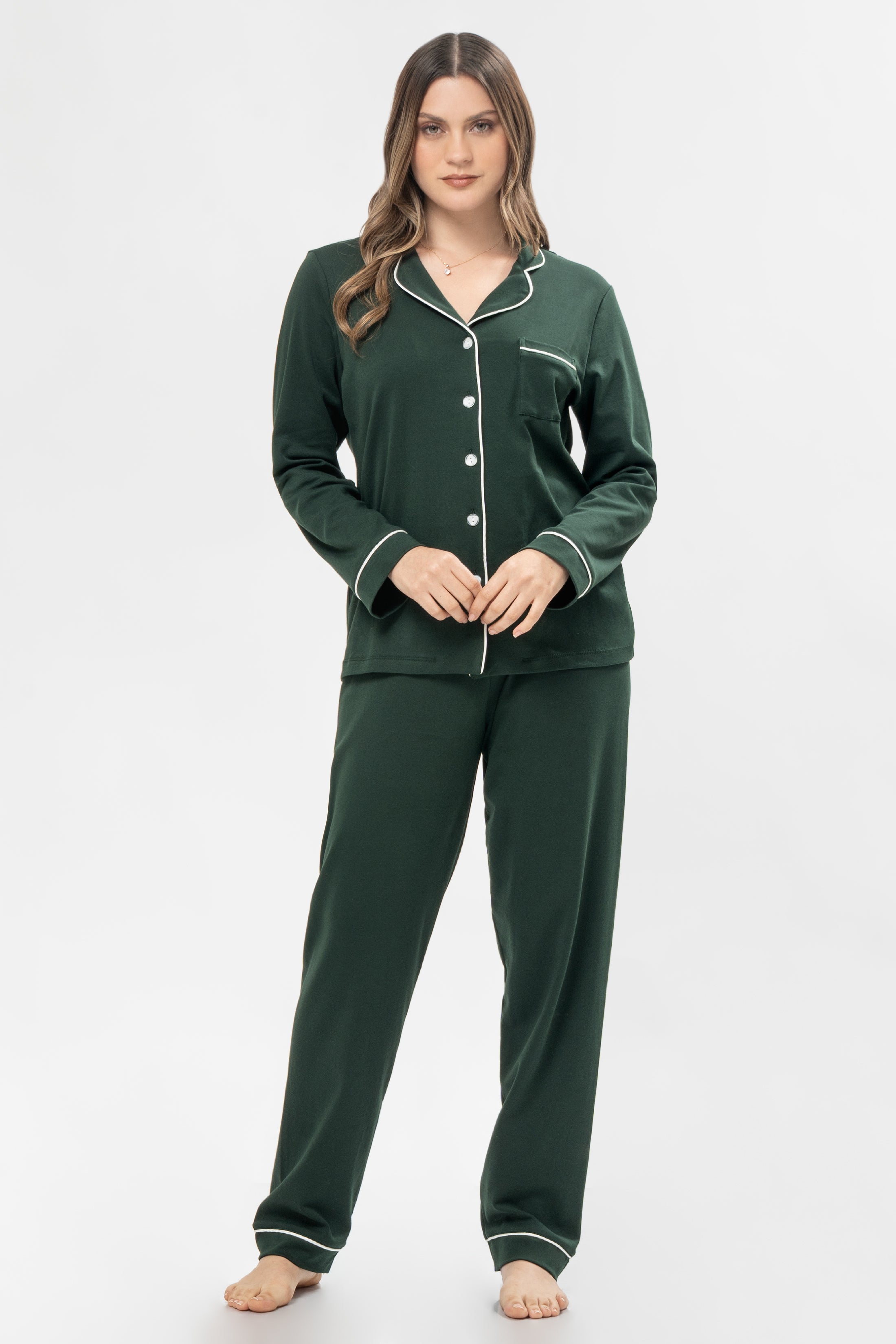 Pijama Set Pima Cotton - Alondra - Verde Bosque