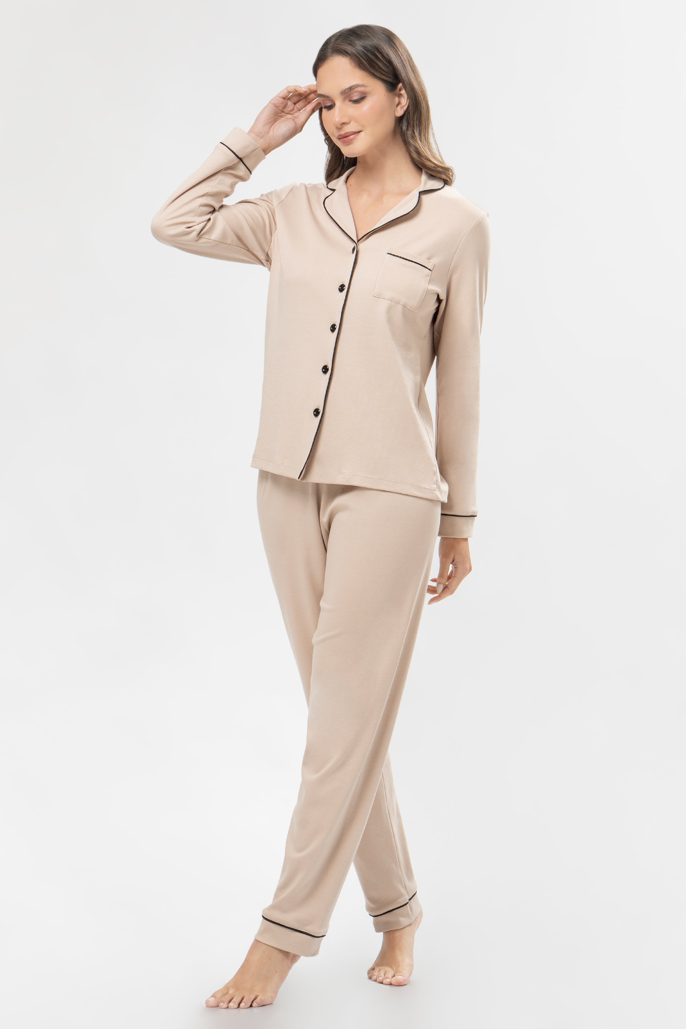 Pijama Algodón Pima Alondra | Beige