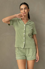 Pijama Set Elena Pima - Manga Corta + Short - Verde Manzana