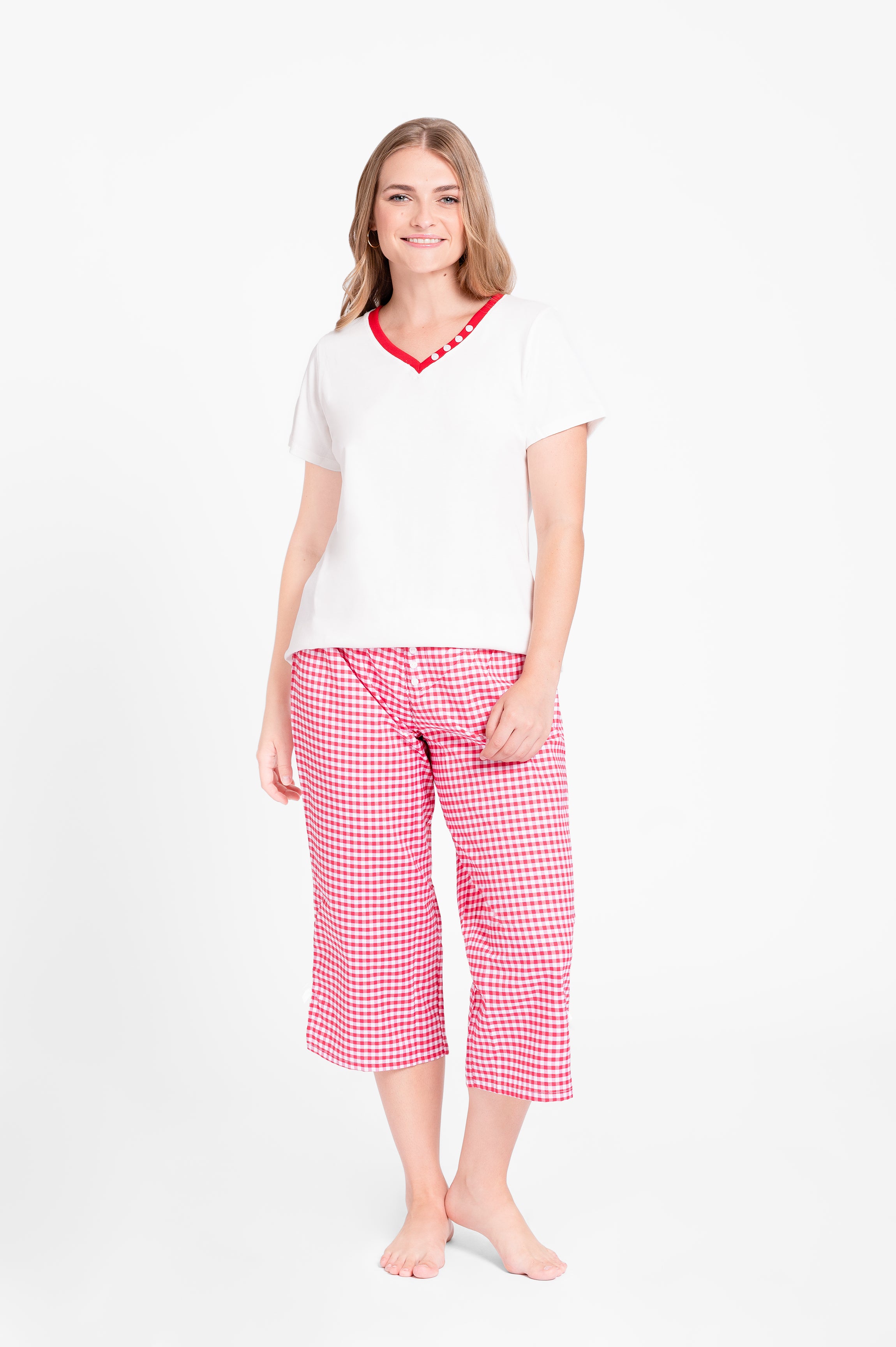 Pijama Set Pima Cotton y Vichy - Emi- Rojo