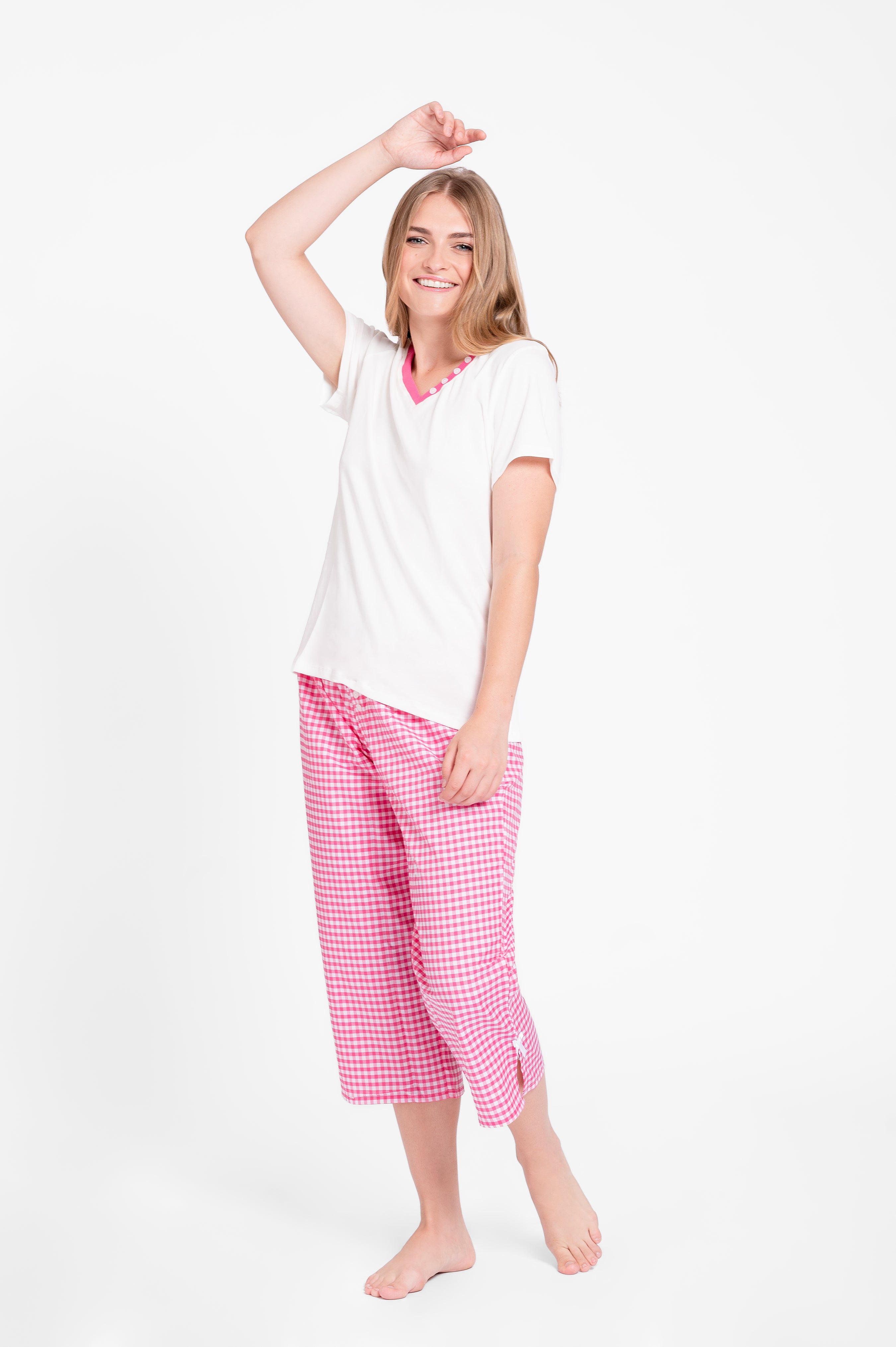 Pijama Set Pima Cotton y Vichy - Emi- fucsia